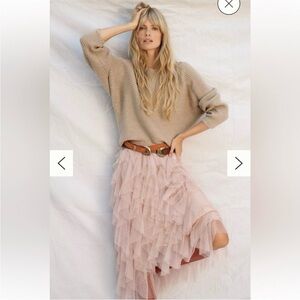 Anthropologie Blush Layered Tulle Midi Skirt